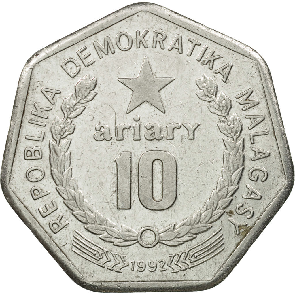 Monnaie, Madagascar, 10 Ariary, 1992, Royal Canadian Mint, TB+, Stainless Steel