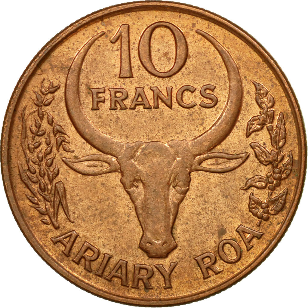 Coin, Madagascar, 10 Francs, 2 Ariary, 1991, Paris, EF(40-45), Copper Plated
