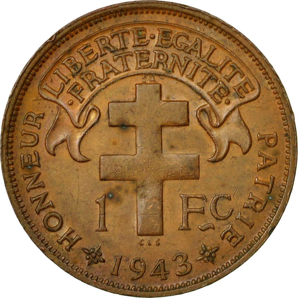 Coin, Madagascar, Franc, 1943, Pretoria, EF(40-45), Bronze, KM:2