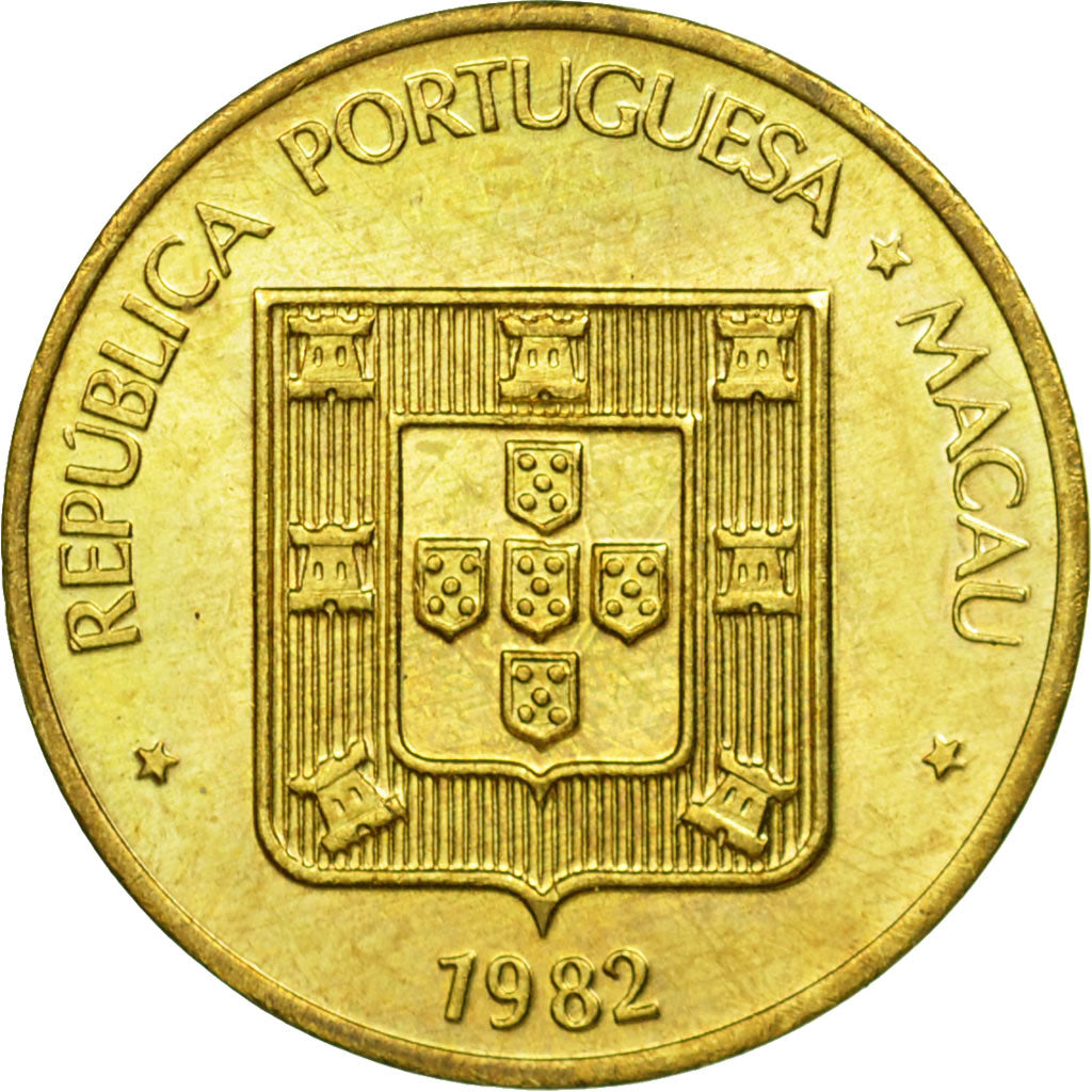 Coin, Macau, 10 Avos, 1982, EF(40-45), Brass, KM:20