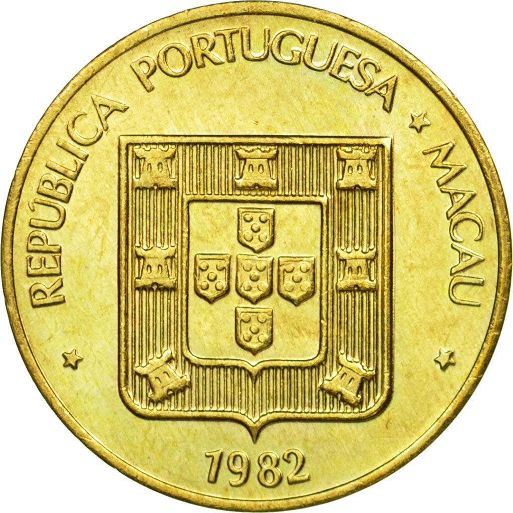 Coin, Macau, 10 Avos, 1982, EF(40-45), Brass, KM:20