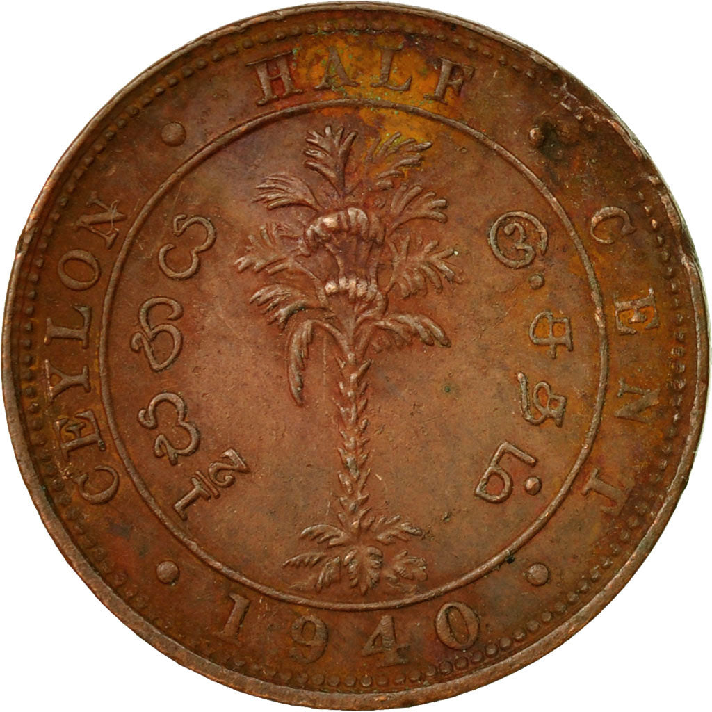 Coin, Ceylon, George VI, 1/2 Cent, 1940, EF(40-45), Copper, KM:110