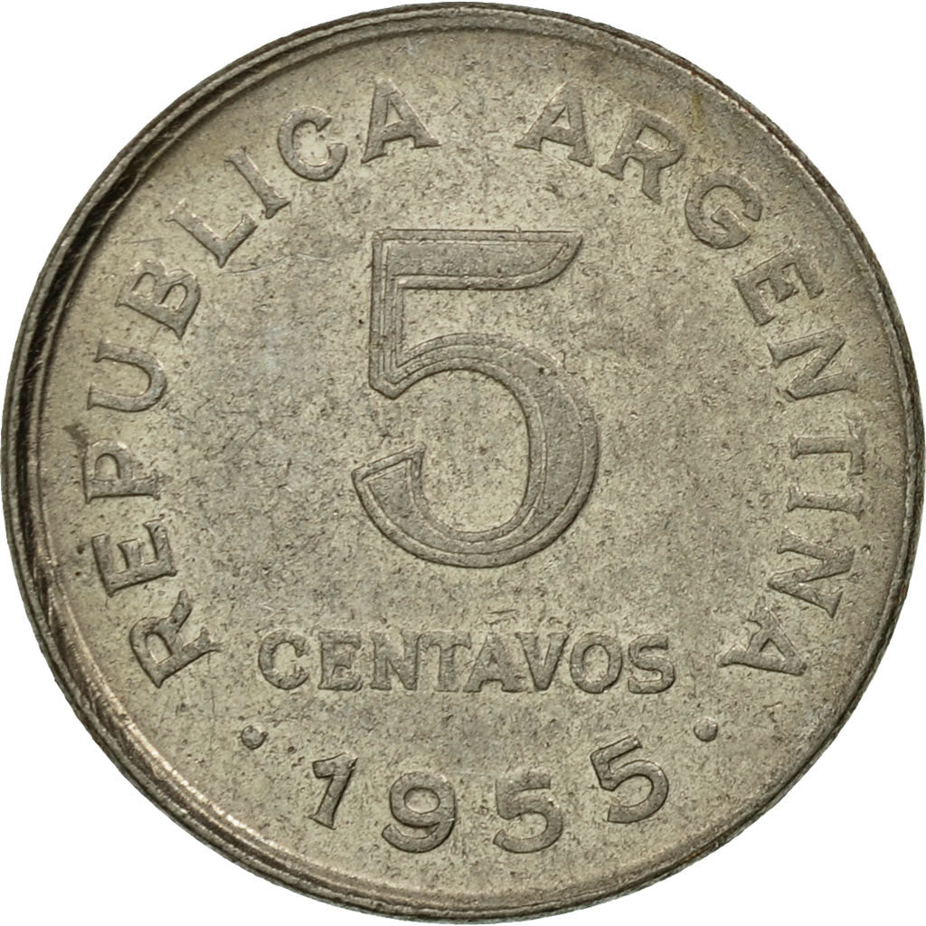 Coin, Argentina, 5 Centavos, 1955, EF(40-45), Copper-Nickel Clad Steel, KM:50