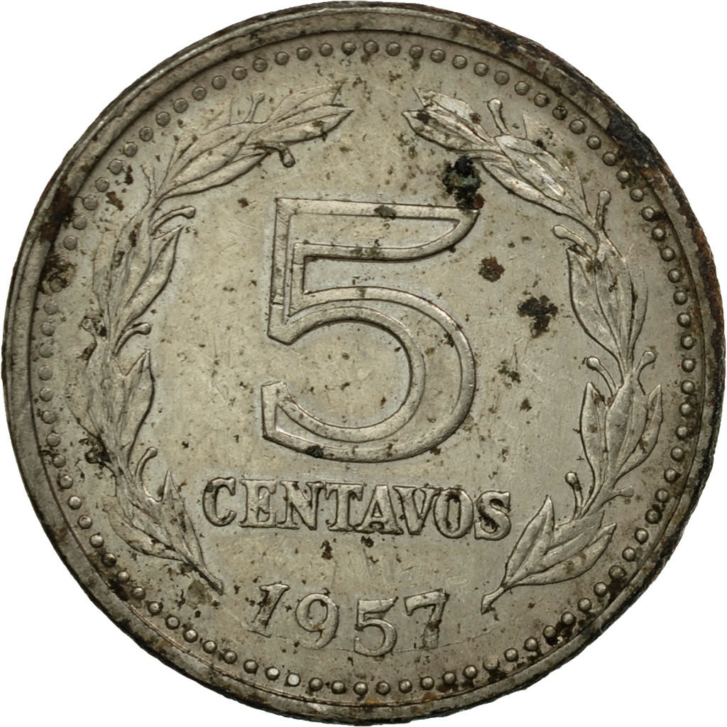 Moneta, Argentina, 5 Centavos, 1957, BB, Acciaio ricoperto in rame-nichel, KM:53