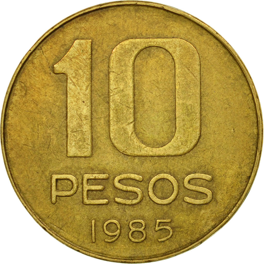 Moneda, Argentina, 10 Pesos, 1985, MBC, Latón, KM:93