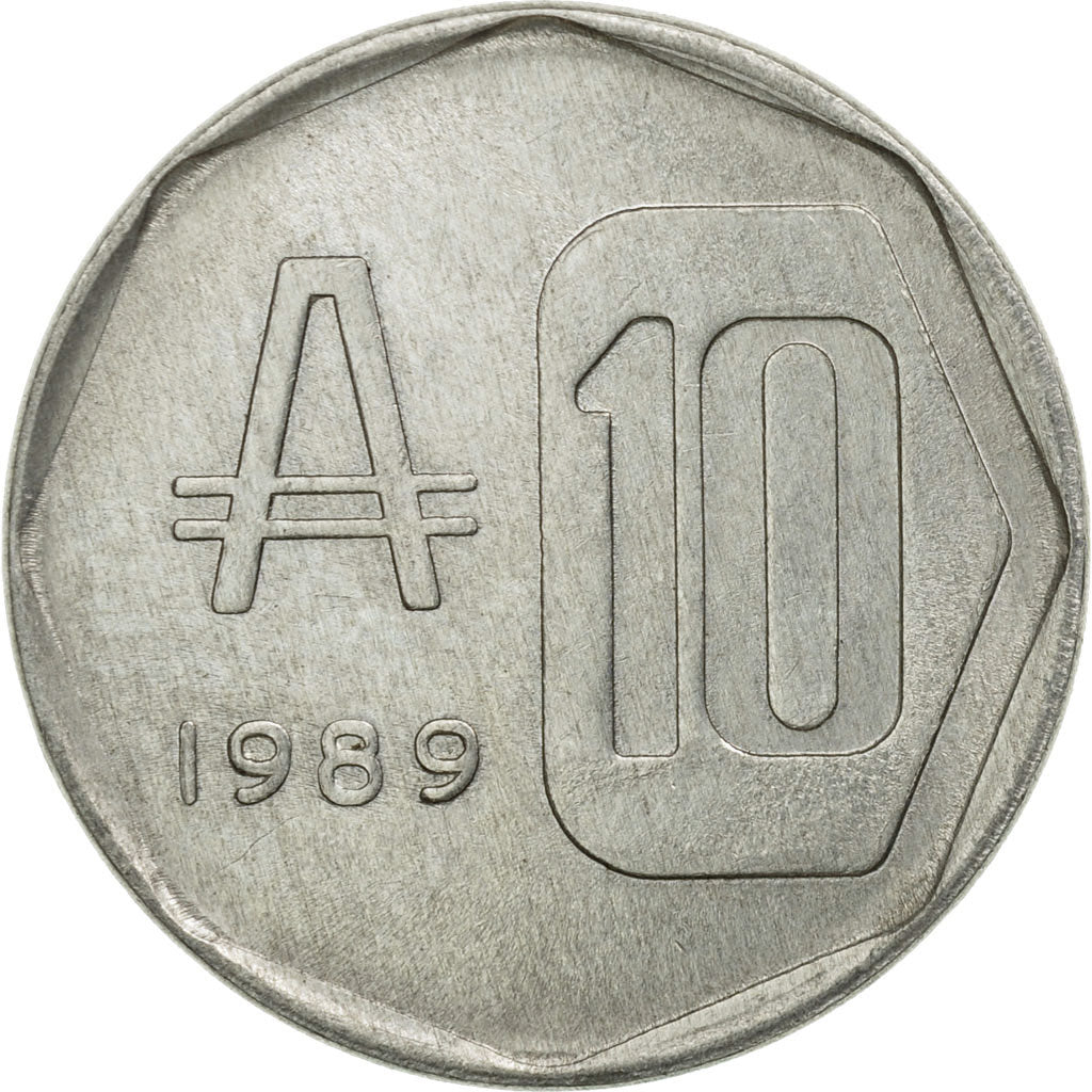 Moneta, Argentina, 10 Australes, 1989, BB, Alluminio, KM:102