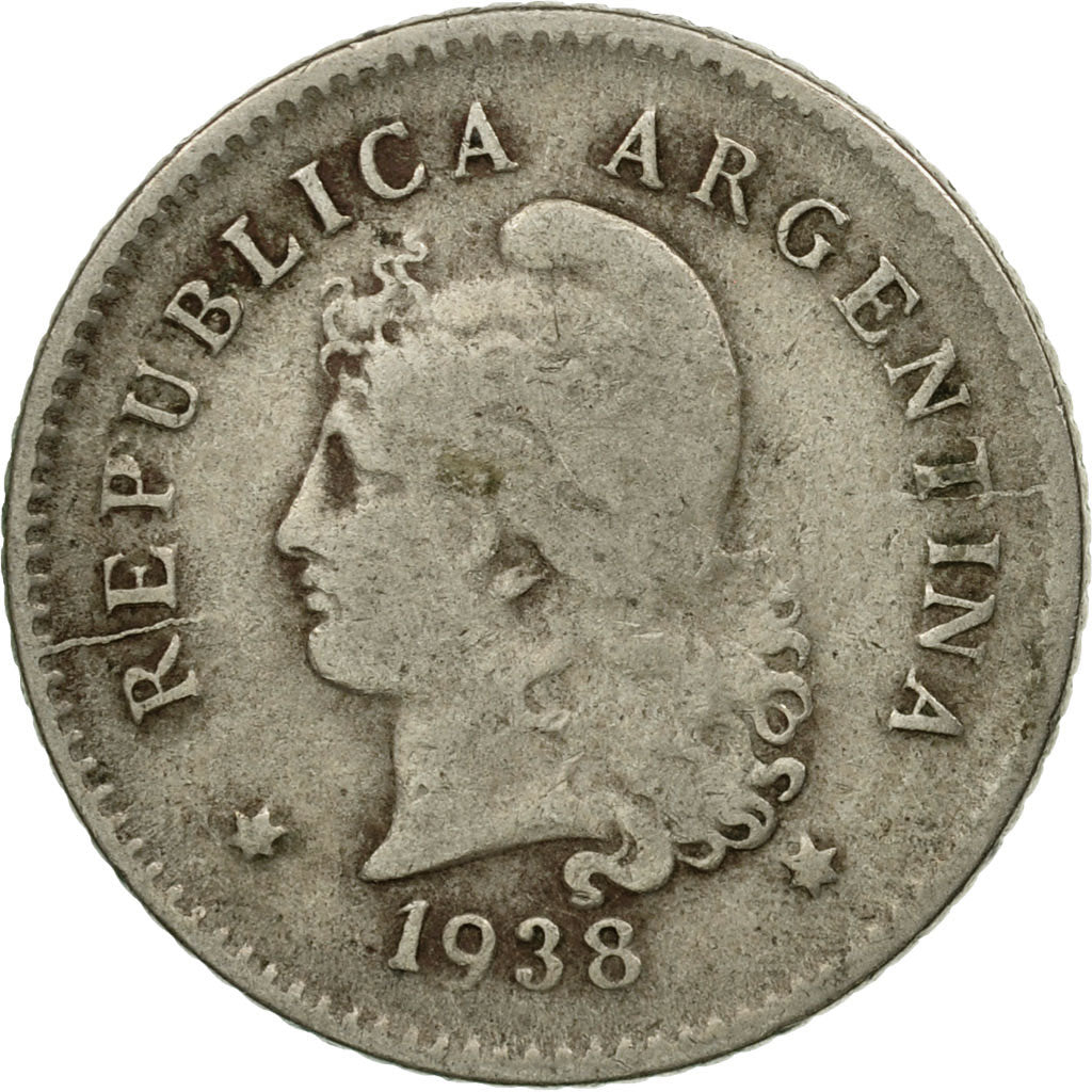 Moneda, Argentina, 10 Centavos, 1938, BC+, Cobre - níquel, KM:35