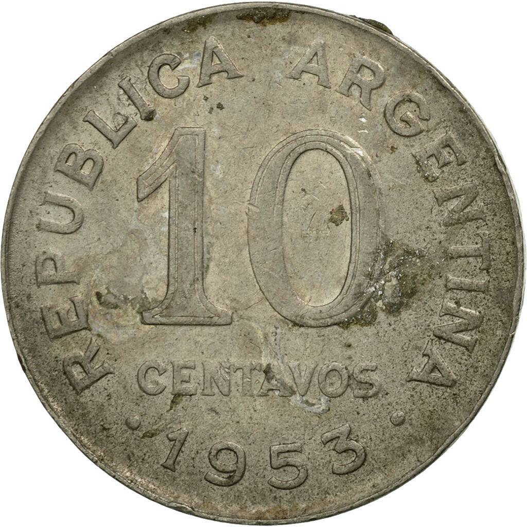 Moneta, Argentina, 10 Centavos, 1953, BB, Acciaio ricoperto in nichel, KM:47a
