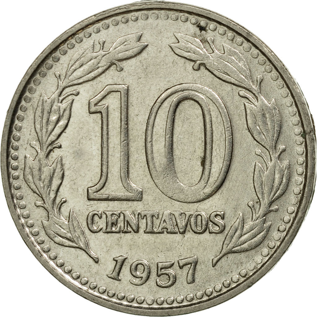 Coin, Argentina, 10 Centavos, 1957, EF(40-45), Nickel Clad Steel, KM:54
