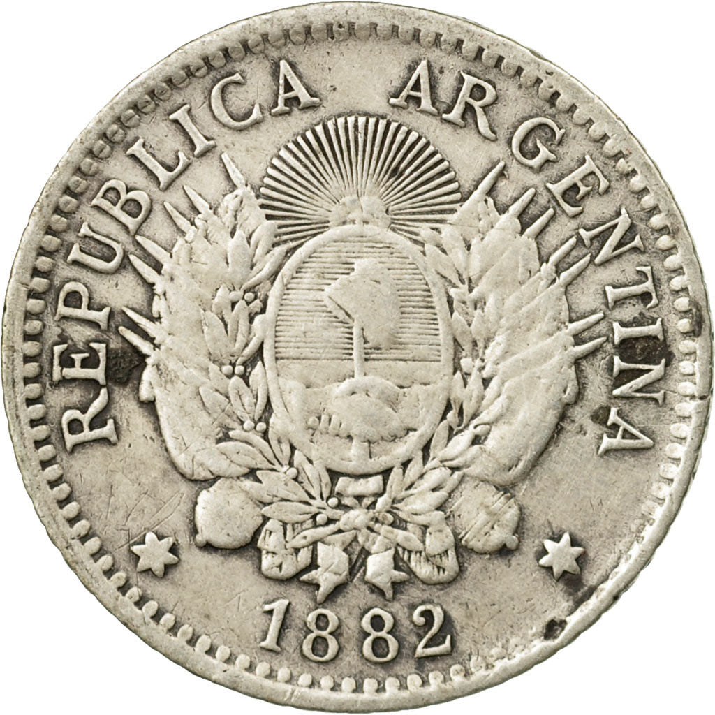 Moneda, Argentina, 10 Centavos, 1882, BC+, Plata, KM:26