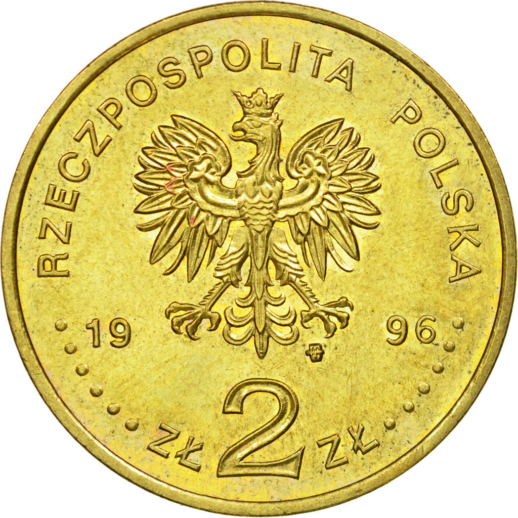 Coin, Poland, 2 Zlote, 1996, AU(55-58), Brass, KM:306