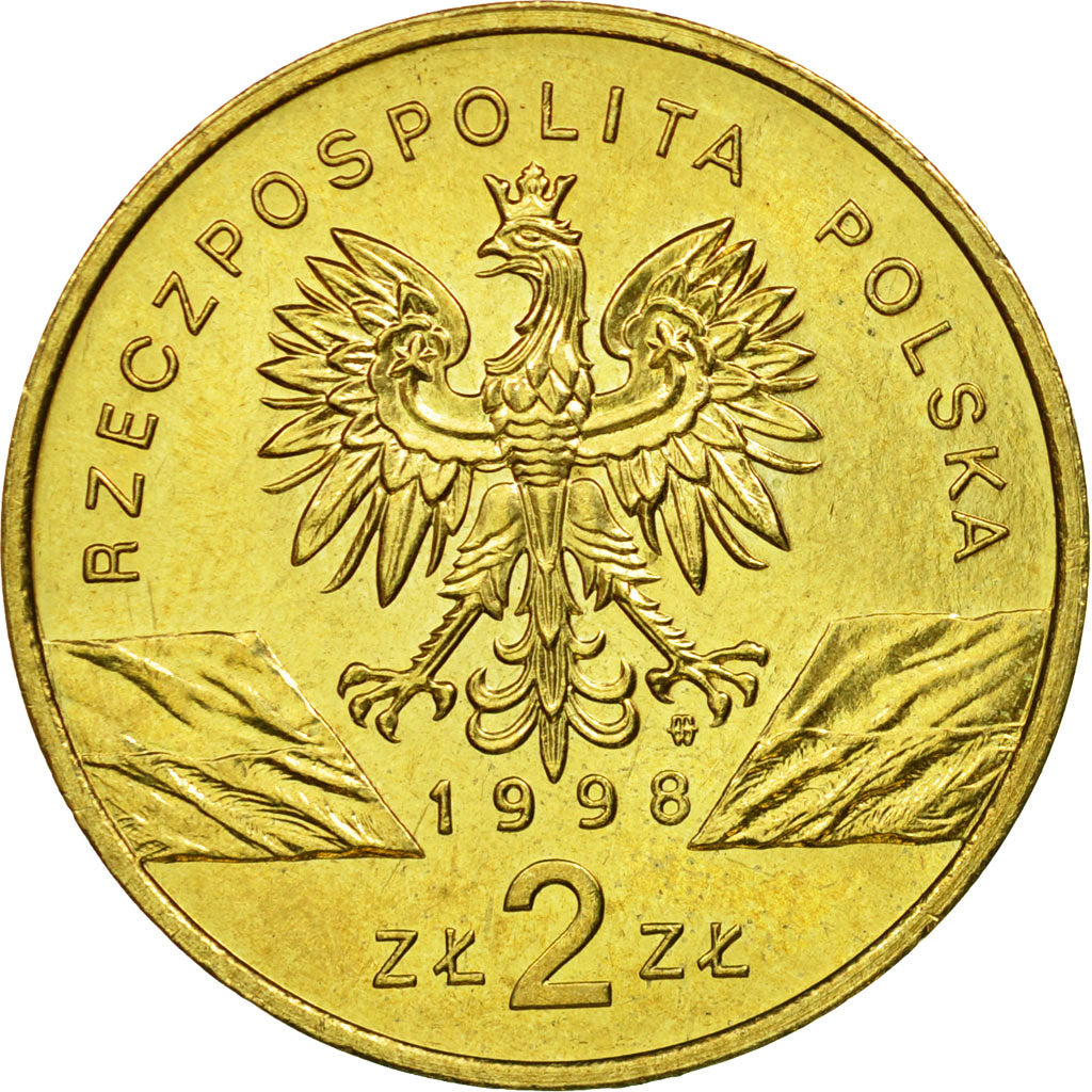 Coin, Poland, 2 Zlote, 1998, Warsaw, AU(55-58), Brass, KM:340
