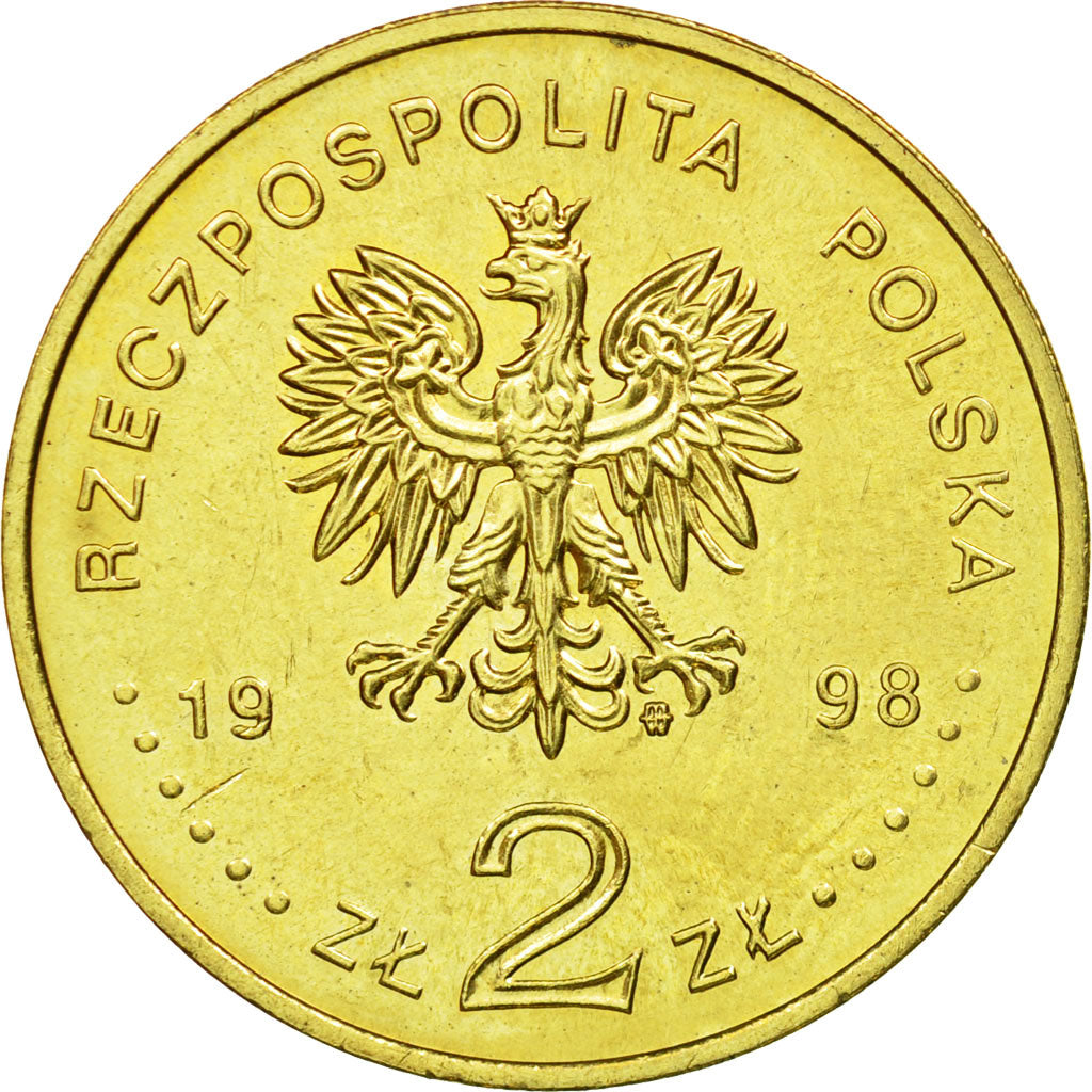 Coin, Poland, 2 Zlote, 1998, Warsaw, AU(55-58), Brass, KM:344