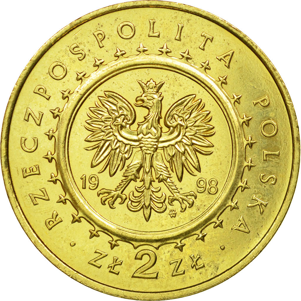Coin, Poland, 2 Zlote, 1998, Warsaw, AU(55-58), Brass, KM:347