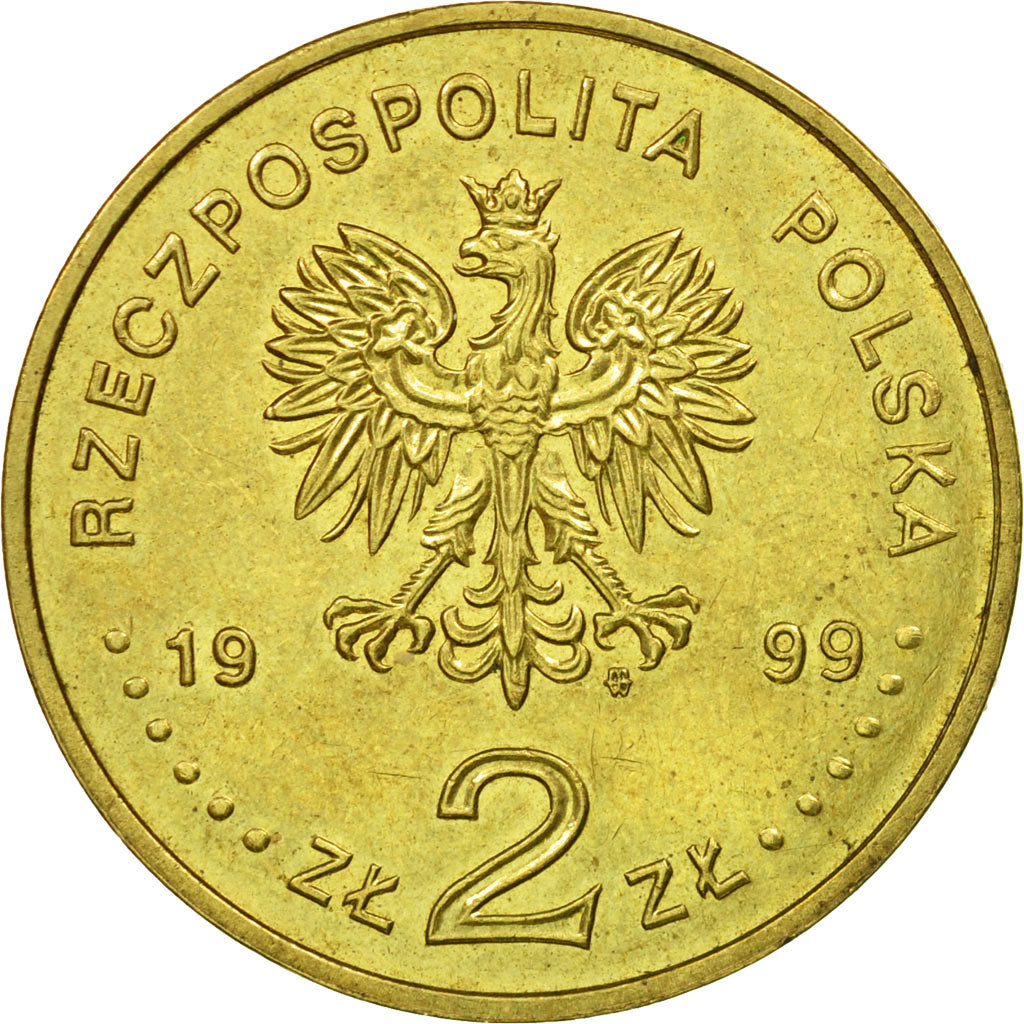 Coin, Poland, 2 Zlote, 1999, Warsaw, AU(55-58), Brass, KM:368