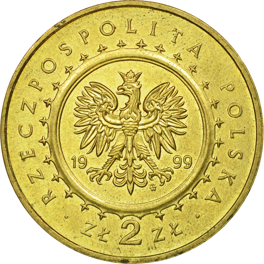 Coin, Poland, 2 Zlote, 1999, Warsaw, AU(55-58), Brass, KM:372