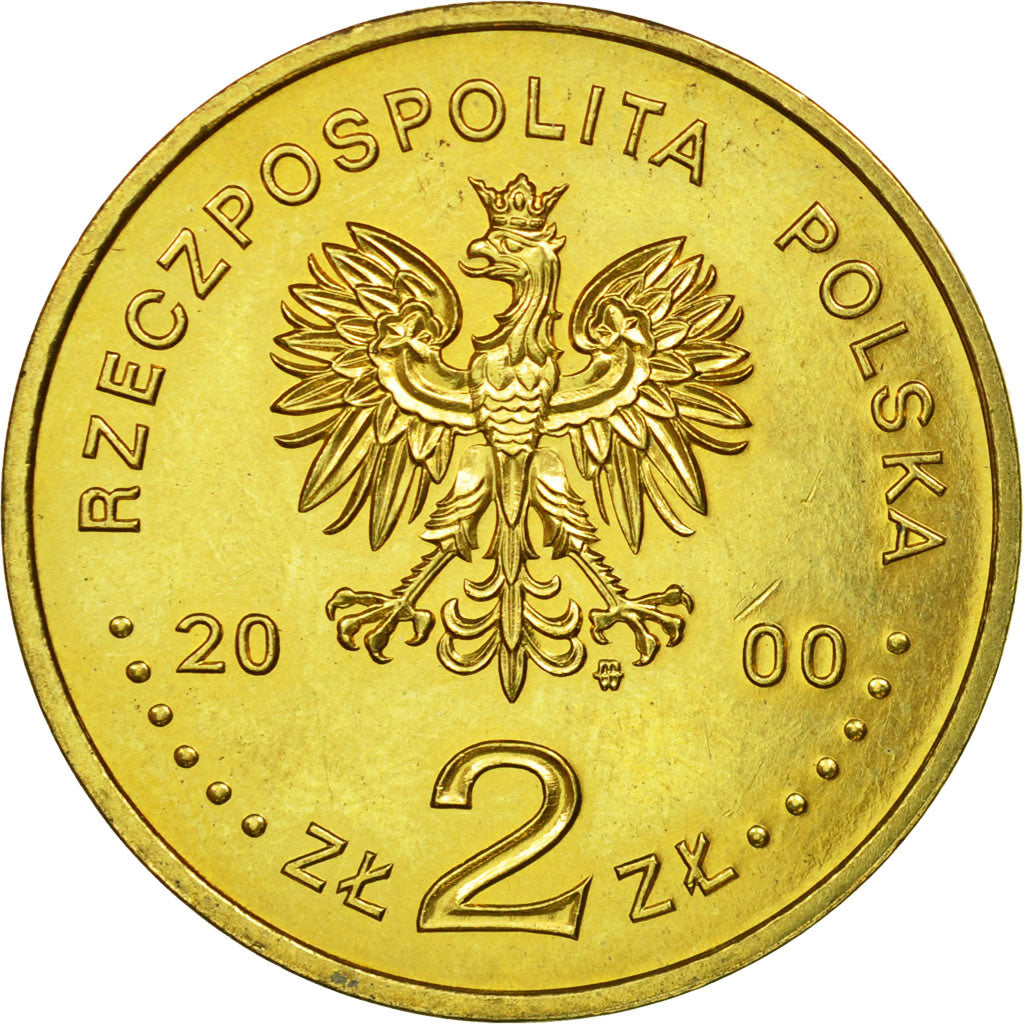 Coin, Poland, 2 Zlote, 2000, Warsaw, AU(55-58), Brass, KM:377