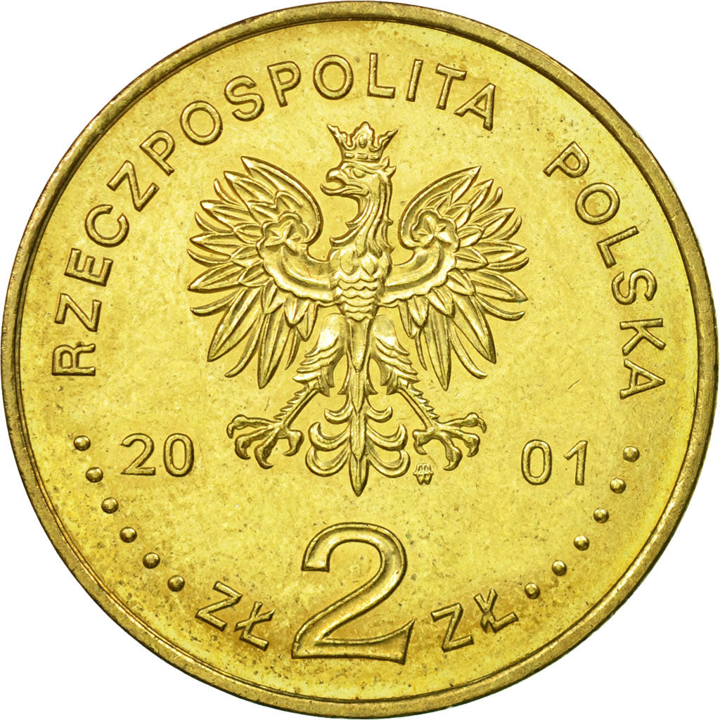 Coin, Poland, 2 Zlote, 2001, Warsaw, AU(55-58), Brass, KM:410