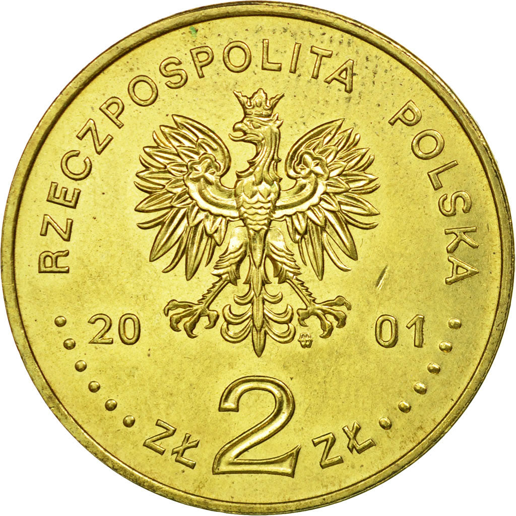 Coin, Poland, 2 Zlote, 2001, Warsaw, AU(55-58), Brass, KM:412