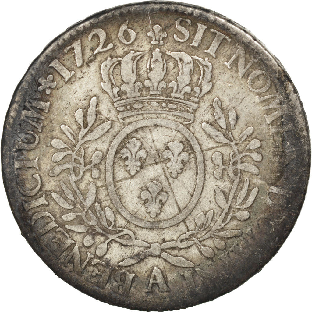 FRANCE, Écu aux branches d'olivier, ECU, 1726, Paris, KM #486.1, F(12-15), ...