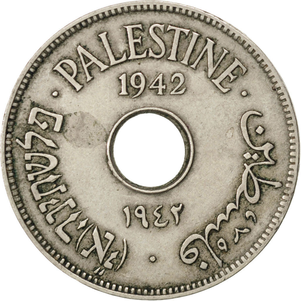 PALESTINE, 10 Mils, 1942, KM #4, EF(40-45), Copper-Nickel, 27, 6.45