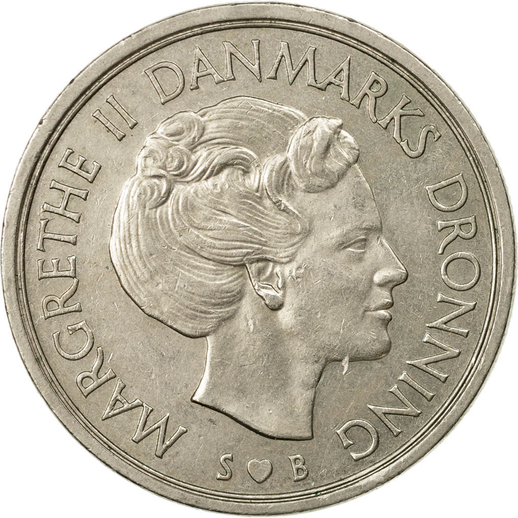 Coin, Denmark, Margrethe II, 5 Kroner, 1975, Copenhagen, AU(55-58)