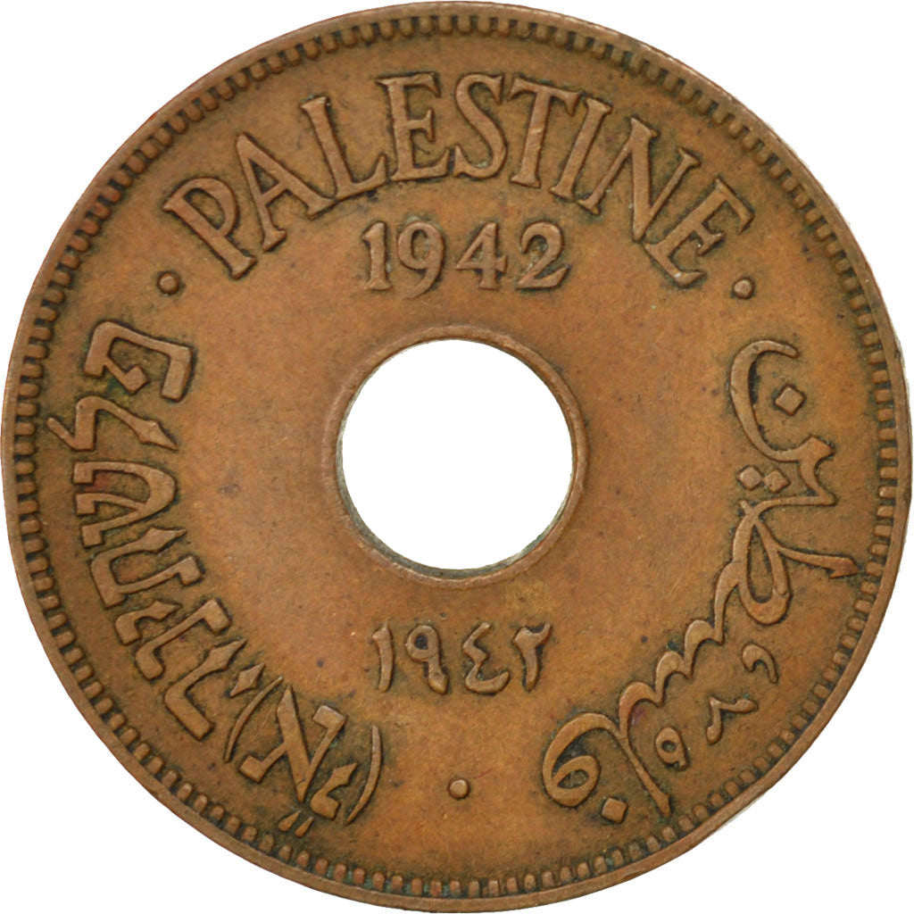 PALESTINE, 10 Mils, 1942, KM #4a, EF(40-45), Bronze, 27, 6.39