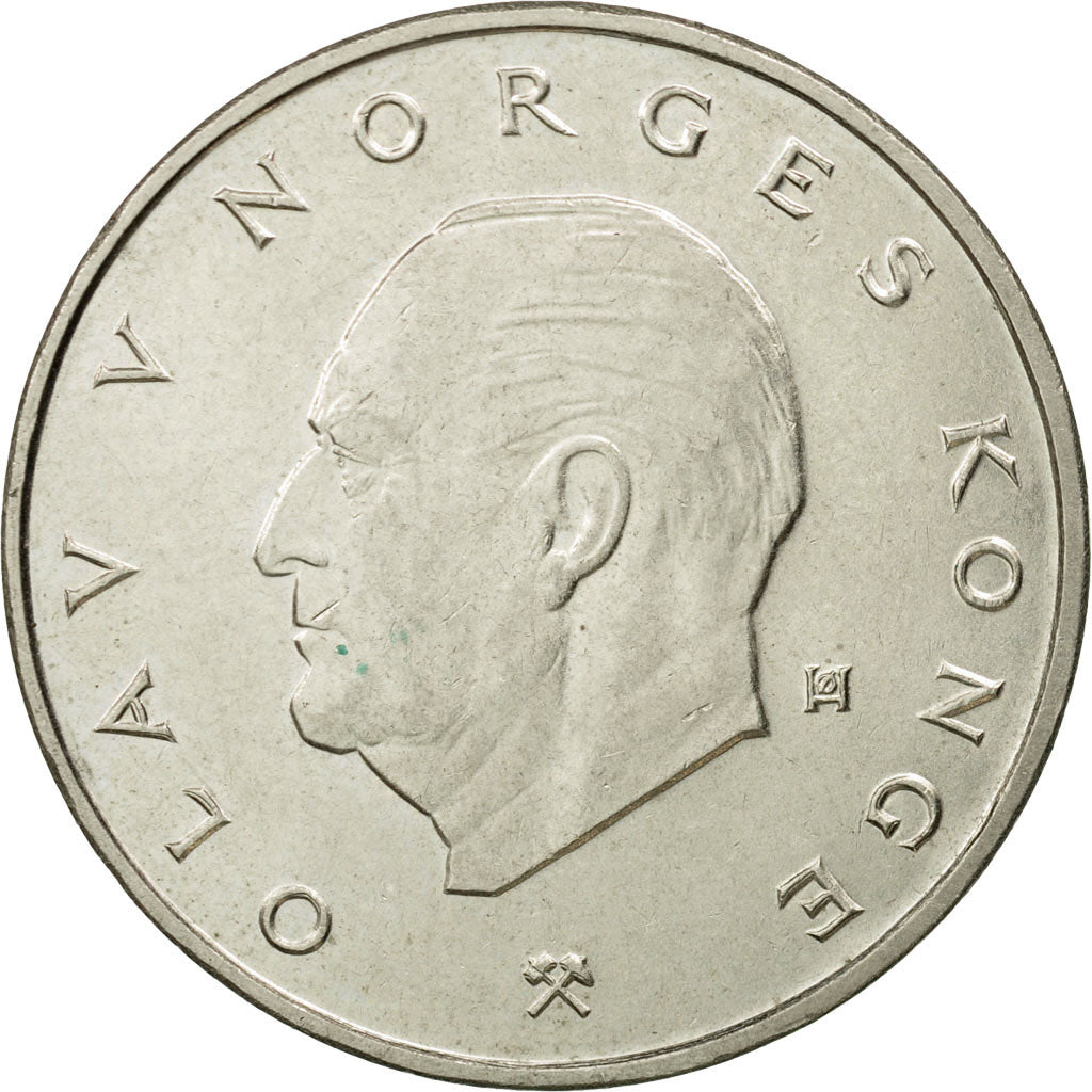 Coin, Norway, Olav V, 5 Kroner, 1977, AU(55-58), Copper-nickel, KM:420