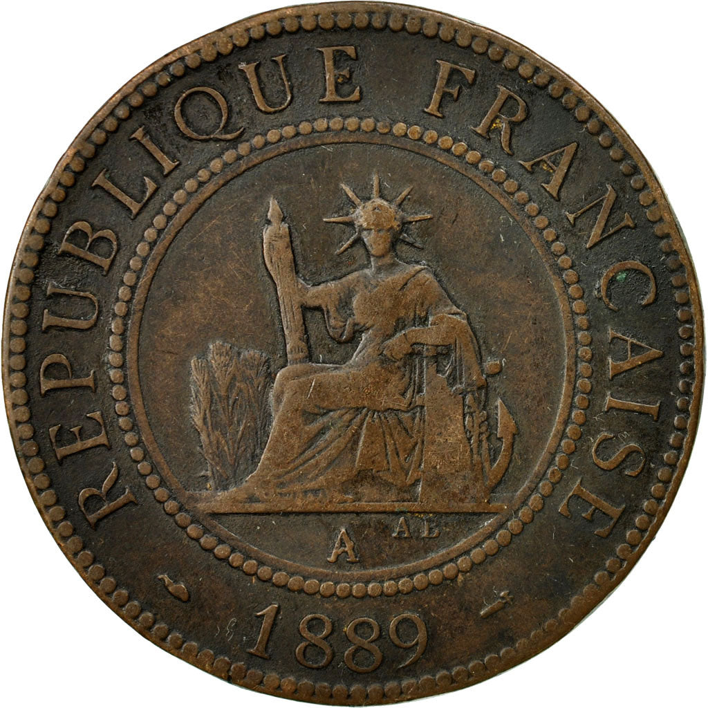 Coin, FRENCH INDO-CHINA, Cent, 1889, Paris, VF(20-25), Bronze, KM:1