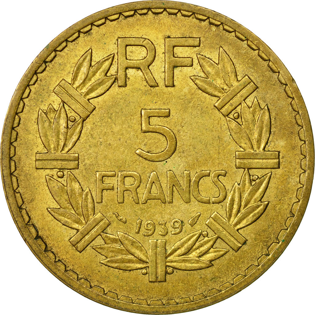Moneda, Francia, Lavrillier, 5 Francs, 1939, Paris, MBC, Níquel, KM:888