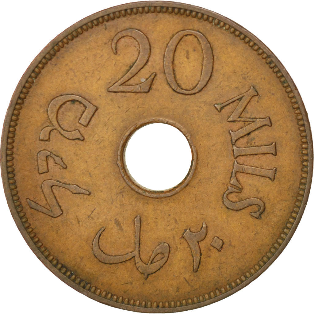 PALESTINE, 20 Mils, 1944, KM #5a, EF(40-45), Bronze, 30.5, 11.25