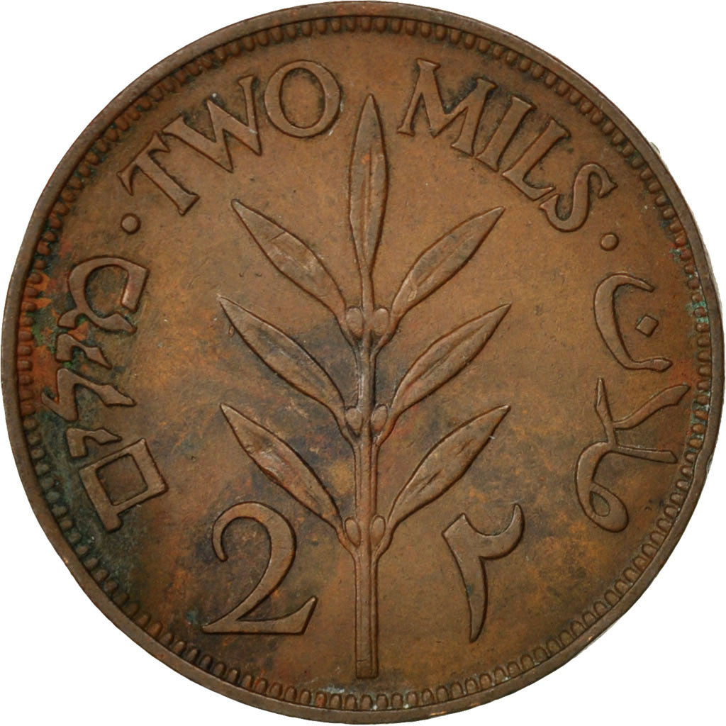 PALESTINE, 2 Mils, 1941, KM #2, EF(40-45), Bronze, 28, 7.67