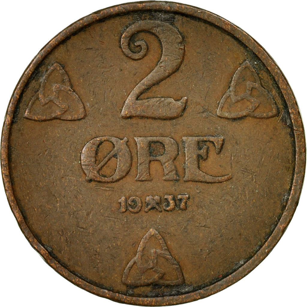 Coin, Norway, Haakon VII, 2 Öre, 1937, EF(40-45), Bronze, KM:371