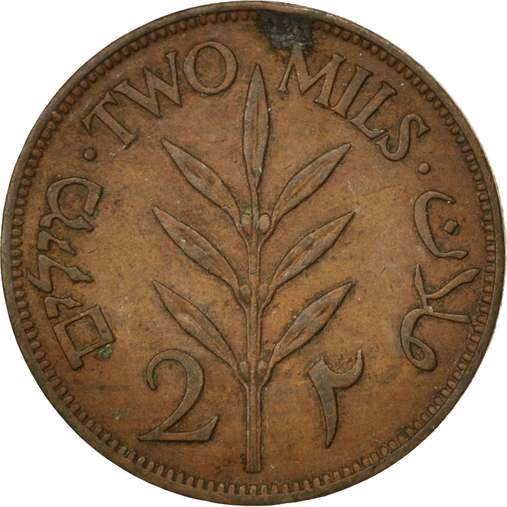 PALESTINE, 2 Mils, 1942, KM #2, EF(40-45), Bronze, 28, 7.90