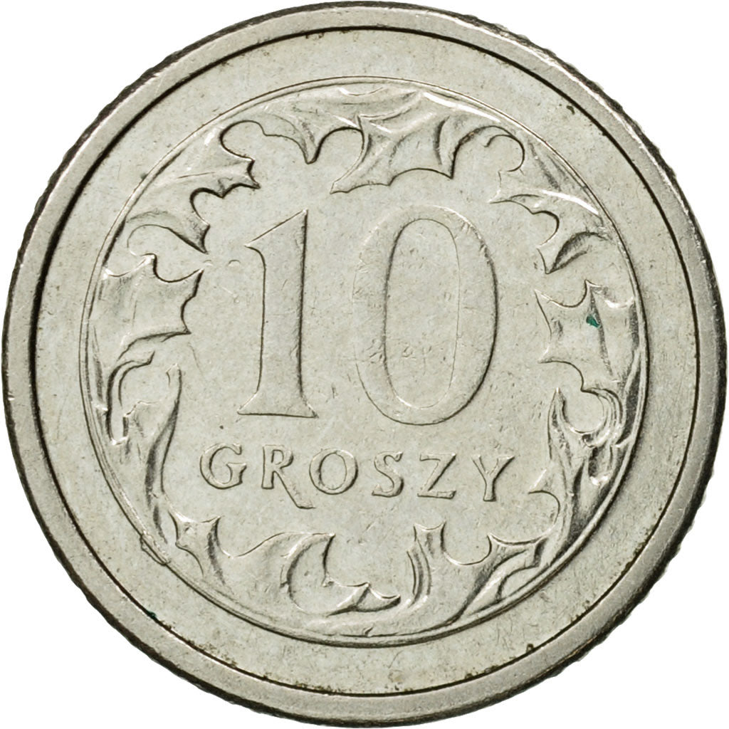 Moneda, Polonia, 10 Groszy, 2008, Warsaw, MBC, Cobre - níquel, KM:279
