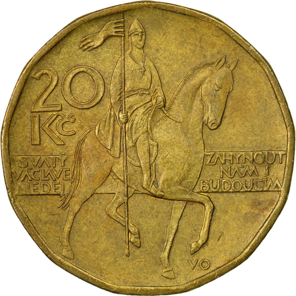 Coin, Czech Republic, 20 Korun, 1997, EF(40-45), Brass plated steel, KM:5