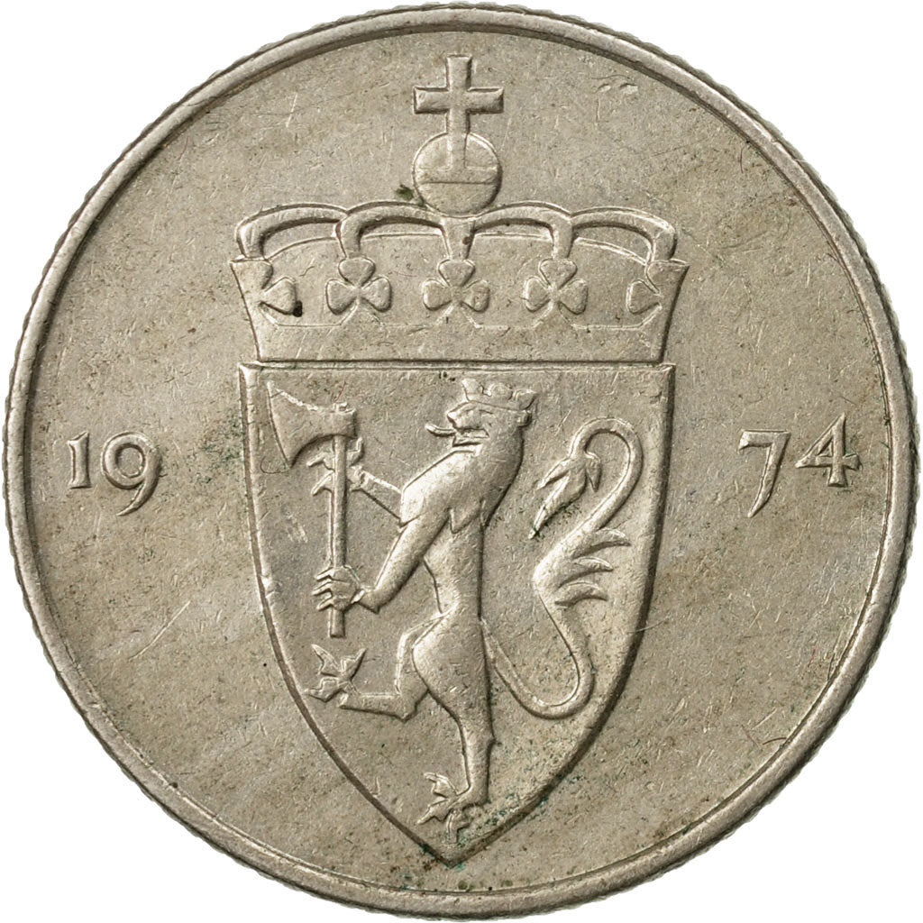Coin, Norway, Olav V, 50 Öre, 1974, EF(40-45), Copper-nickel, KM:418