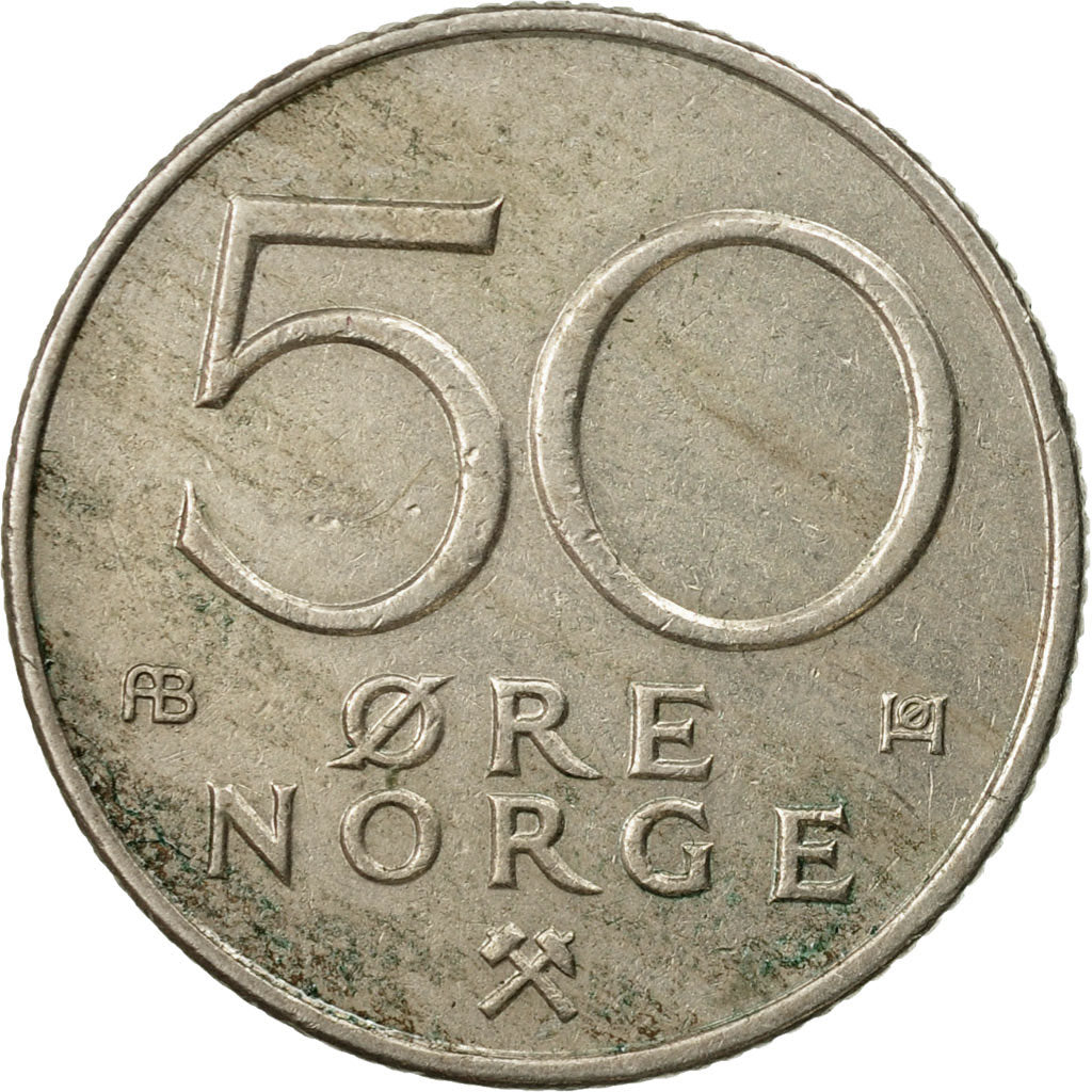 Coin, Norway, Olav V, 50 Öre, 1974, EF(40-45), Copper-nickel, KM:418