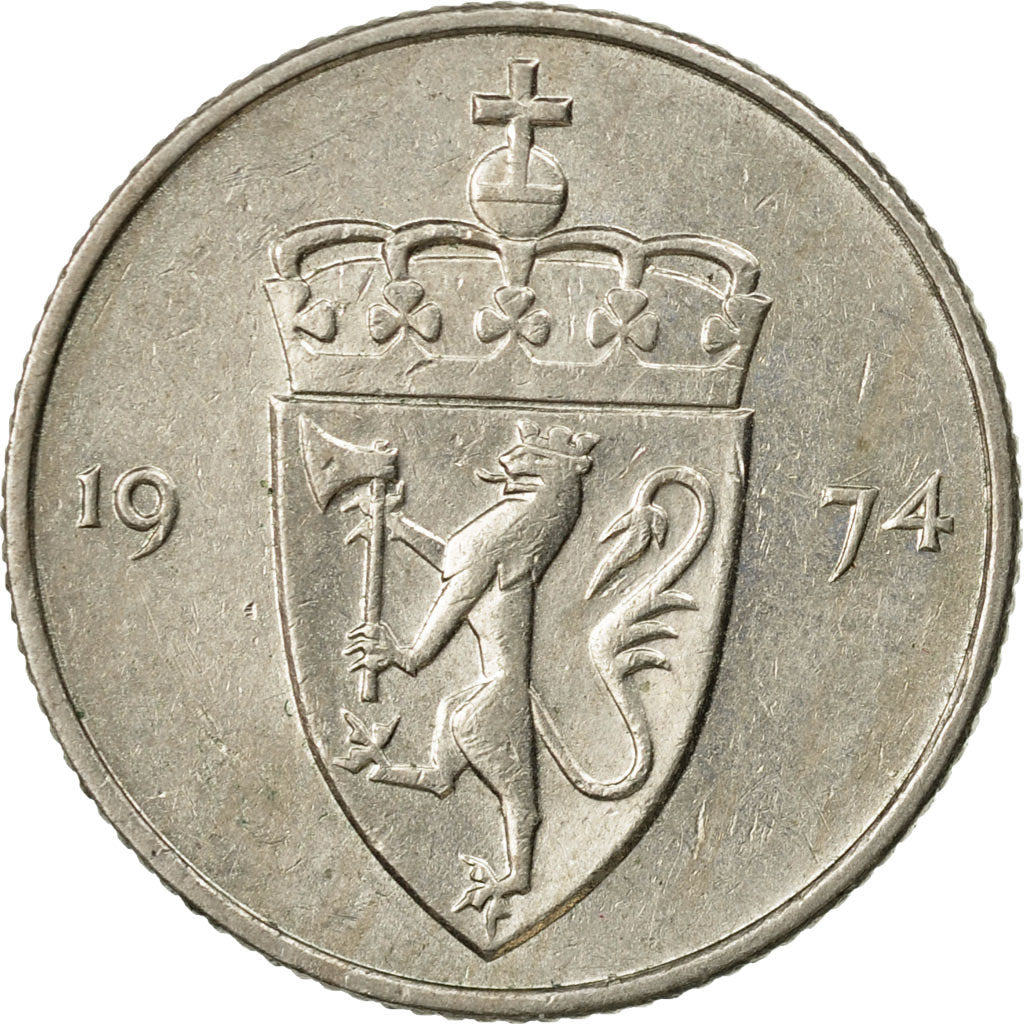Coin, Norway, Olav V, 50 Öre, 1974, EF(40-45), Copper-nickel, KM:418