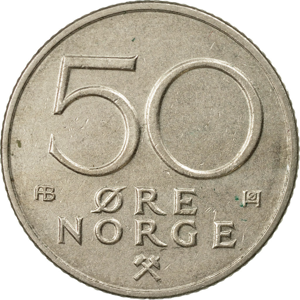 Coin, Norway, Olav V, 50 Öre, 1977, EF(40-45), Copper-nickel, KM:418