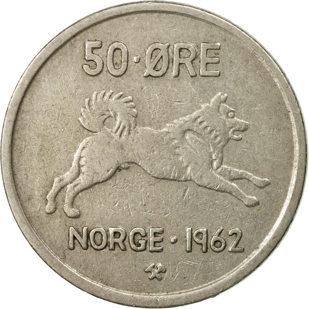 Coin, Norway, Olav V, 50 Öre, 1962, EF(40-45), Copper-nickel, KM:408