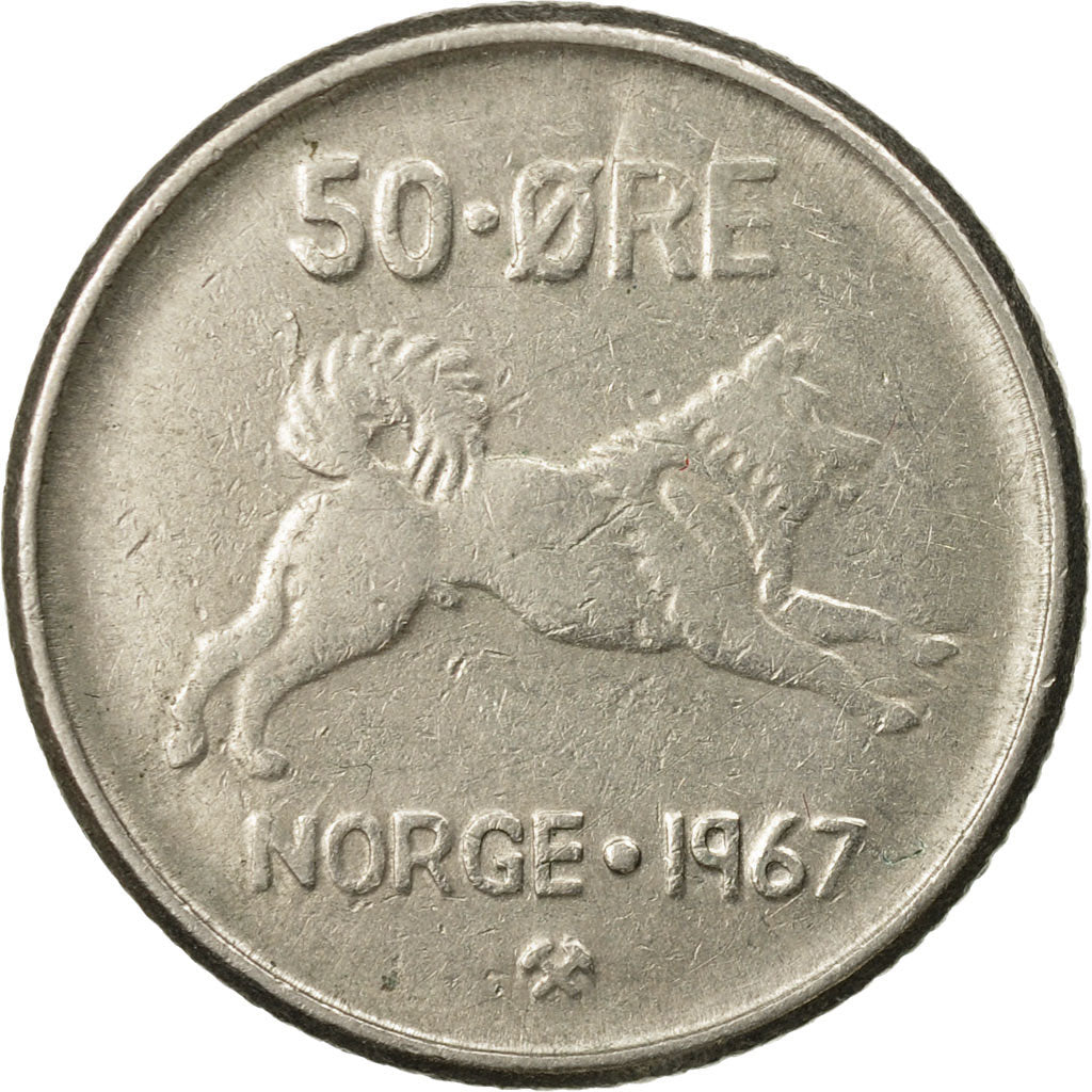 Coin, Norway, Olav V, 50 Öre, 1967, EF(40-45), Copper-nickel, KM:408