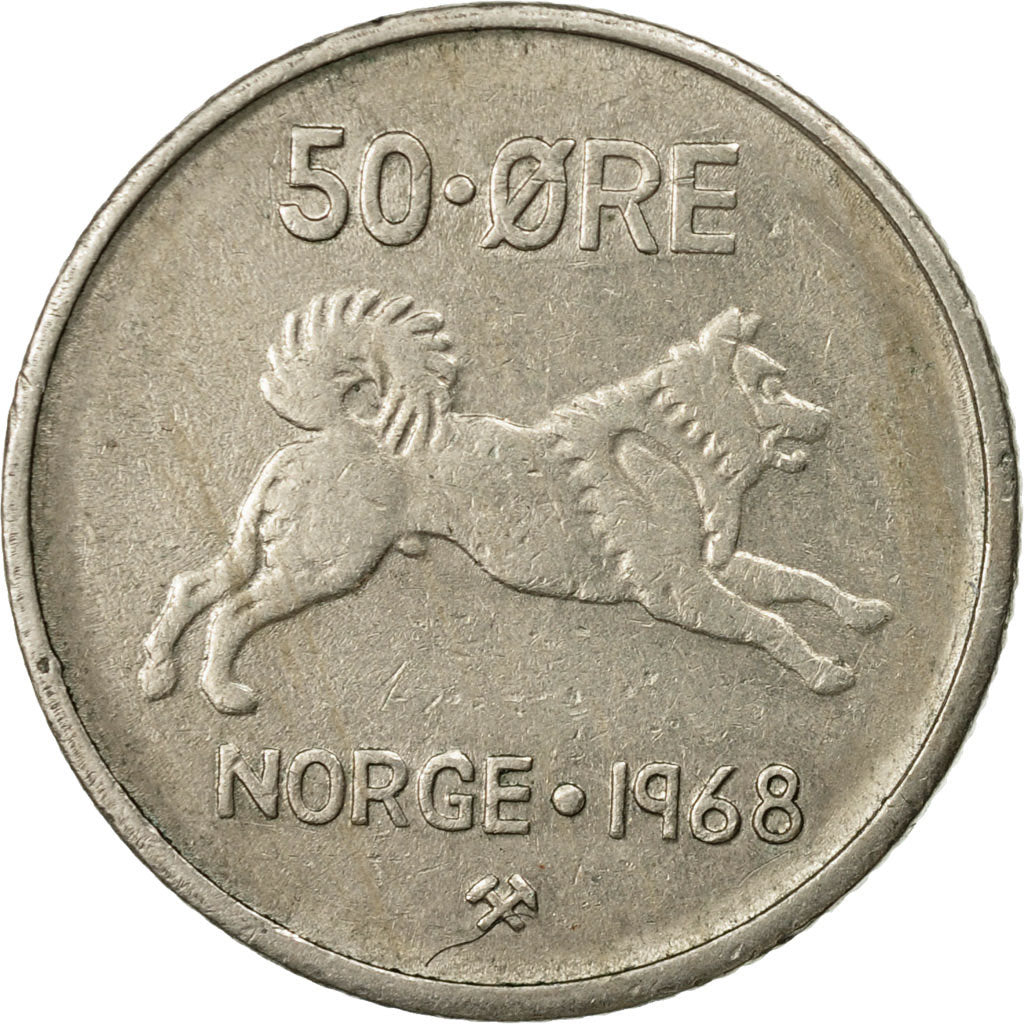 Coin, Norway, Olav V, 50 Öre, 1968, EF(40-45), Copper-nickel, KM:408