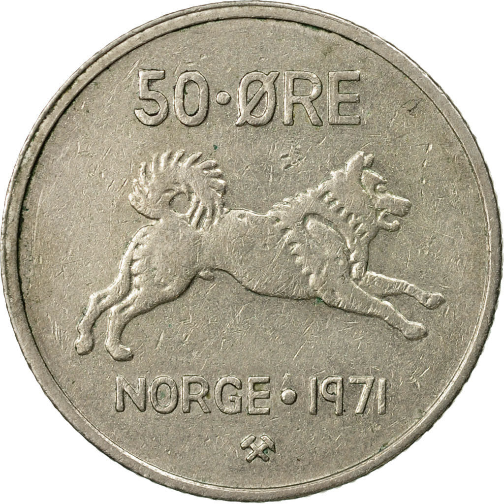 Coin, Norway, Olav V, 50 Öre, 1971, EF(40-45), Copper-nickel, KM:408