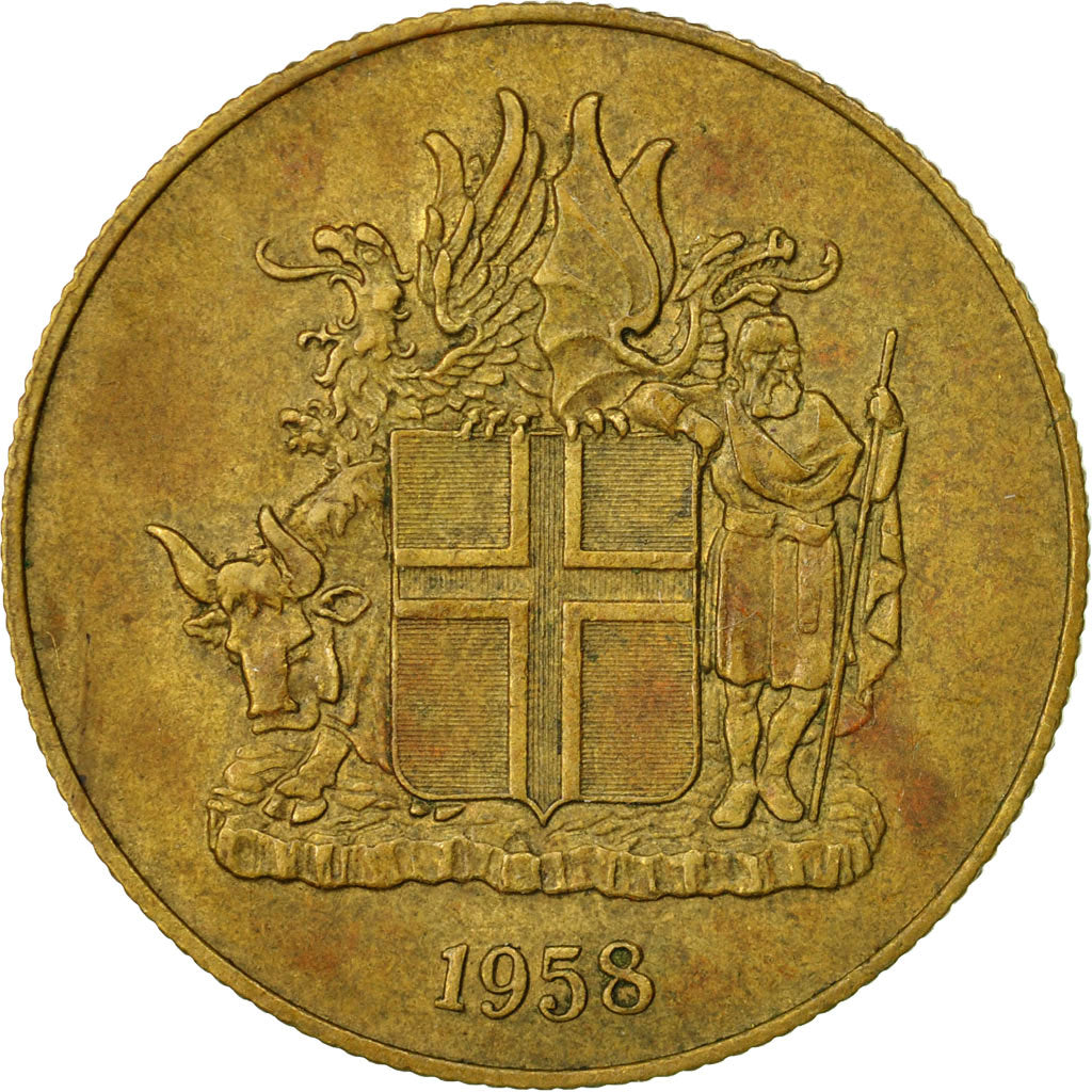 Coin, Iceland, 2 Kronur, 1958, EF(40-45), Nickel-brass, KM:13a.1