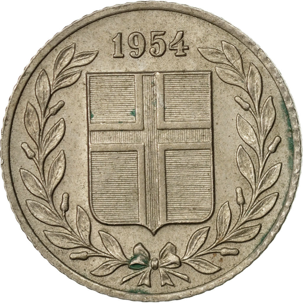 Coin, Iceland, 25 Aurar, 1954, EF(40-45), Copper-nickel, KM:11