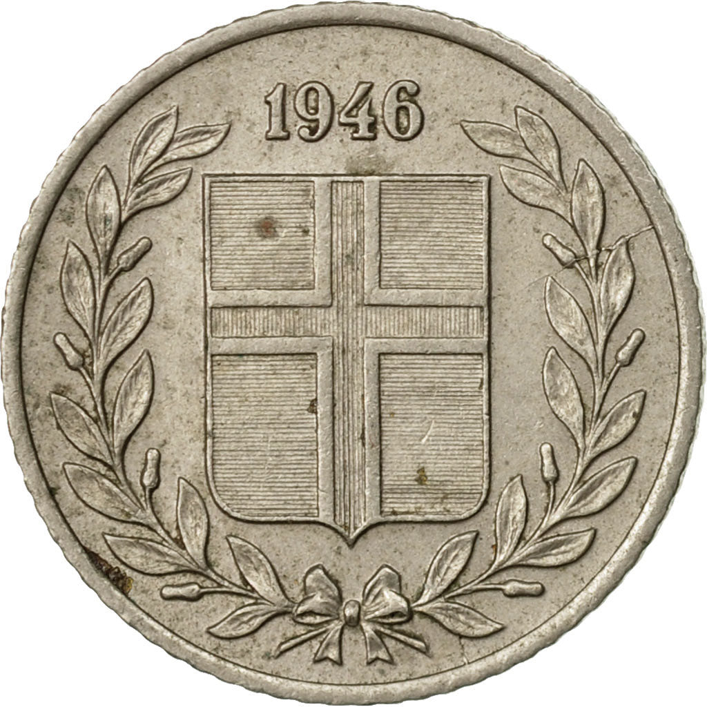 Coin, Iceland, 10 Aurar, 1946, EF(40-45), Copper-nickel, KM:10