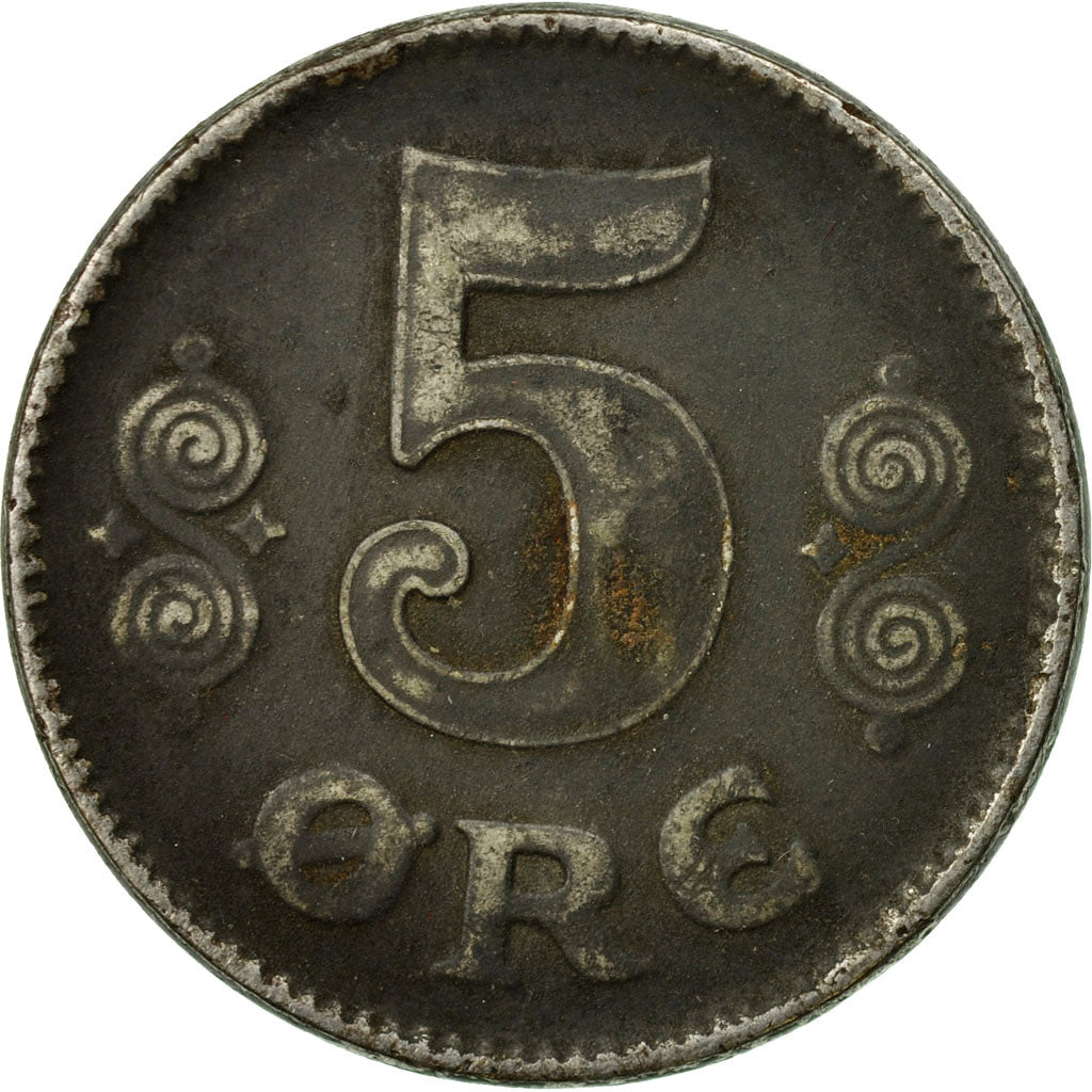 Moneta, Danimarca, Christian X, 5 Öre, 1918, Copenhagen, MB+, Ferro, KM:814.1a