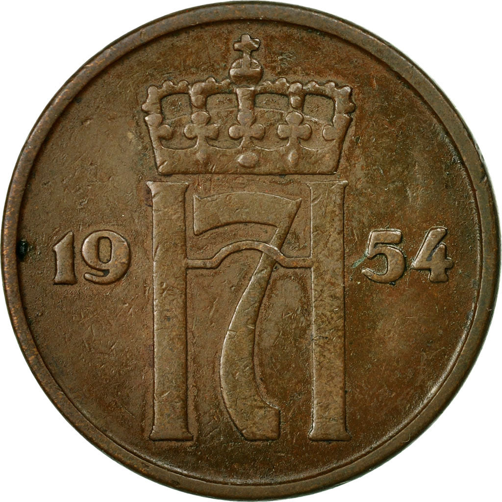 Coin, Norway, Haakon VII, 5 Öre, 1954, VF(30-35), Bronze, KM:400