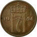 Moneda, Noruega, Haakon VII, 5 Öre, 1954, BC+, Bronce, KM:400